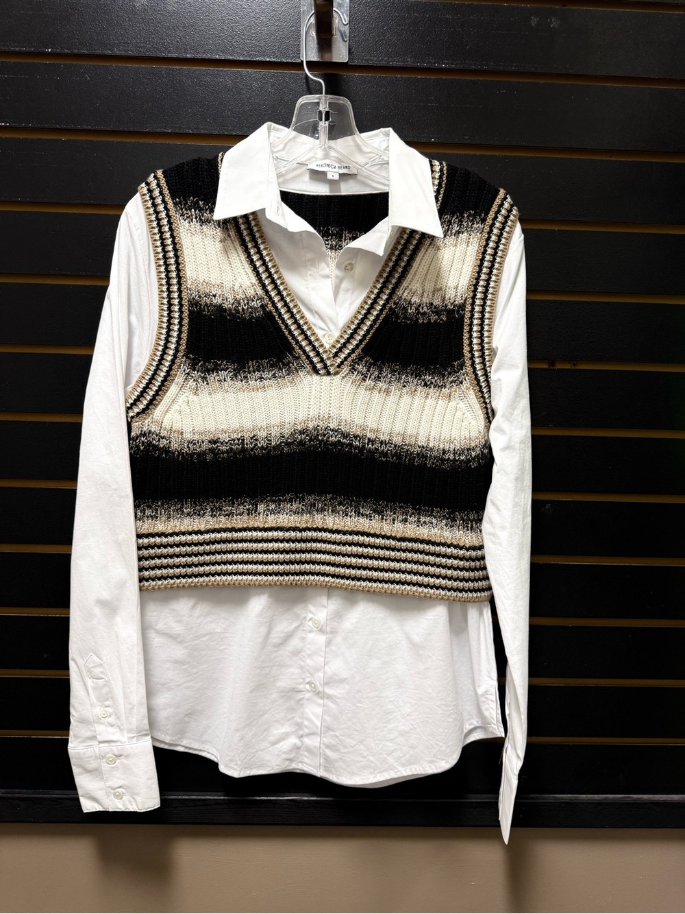 Veronica Beard Spear Mixed Media Merino Wool Vest Shirt Size S